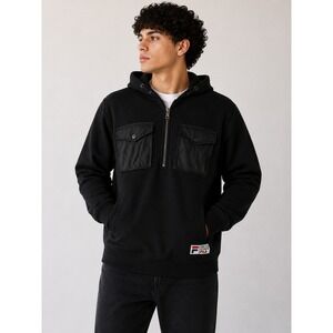 Fila Mens Cargo Hoodie XXL Black White Rock Quarter Zip Utility Gorp Streetwear
